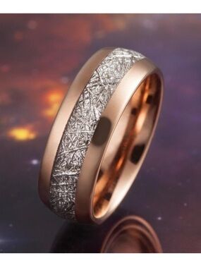 Rare Stauer Rose Gold Tungsten Meteorite Wedding Band - Size 10 Men’s